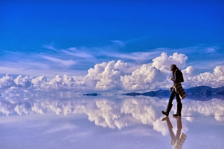 Reflective salt flats in Bolivia